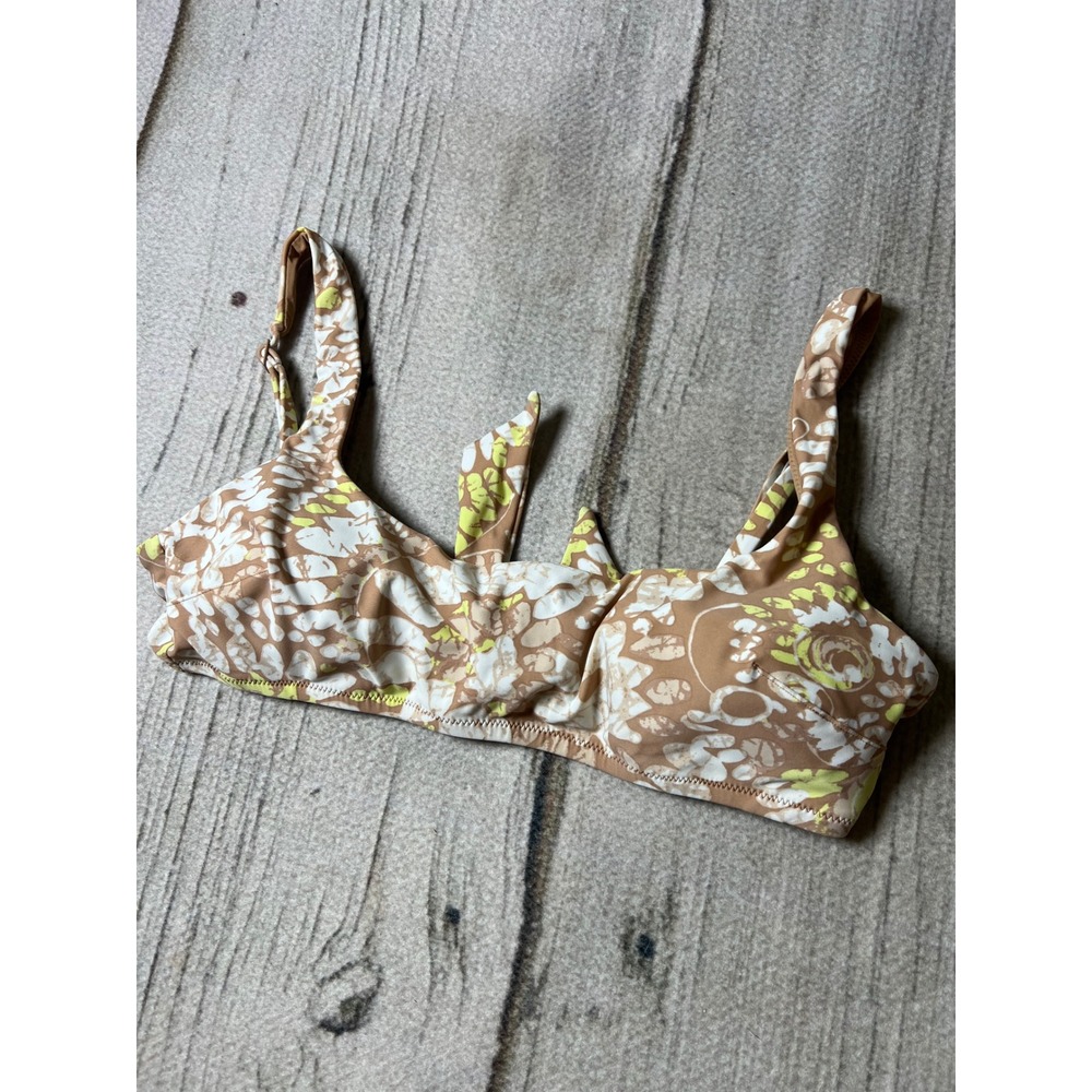 Aerie Bikini Top Womens Large Brown Floral Scoop Neck Boho Swimwear
